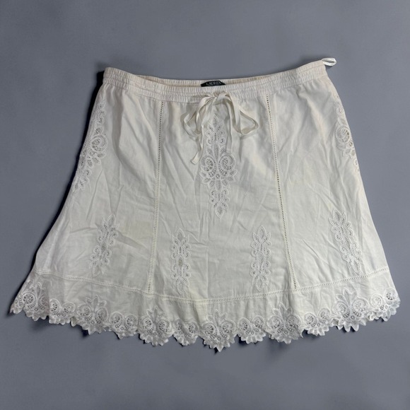 Lauren Ralph Lauren Dresses & Skirts - LRL XL White Knee-Length Skirt Bow Cotton Lace Embroidery Boho Fairy Cottage 70s
